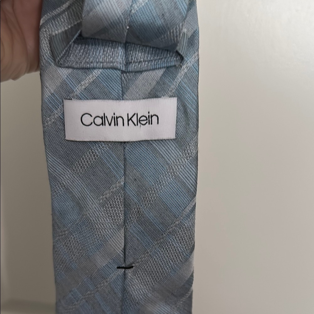 Calvin Klein Blue and White Plaid Tie for Formal Wear - Picture 3 of 5